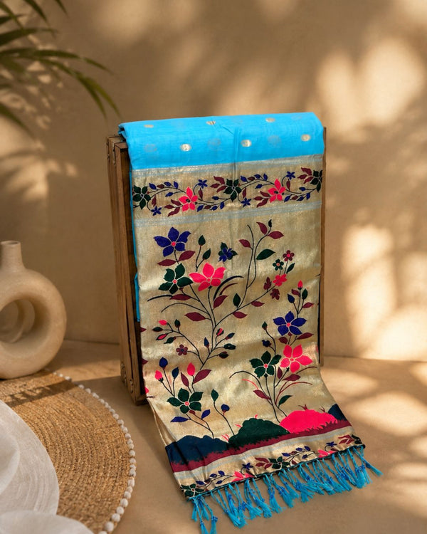 Blue Colour Cotton Meenakari Work Saree