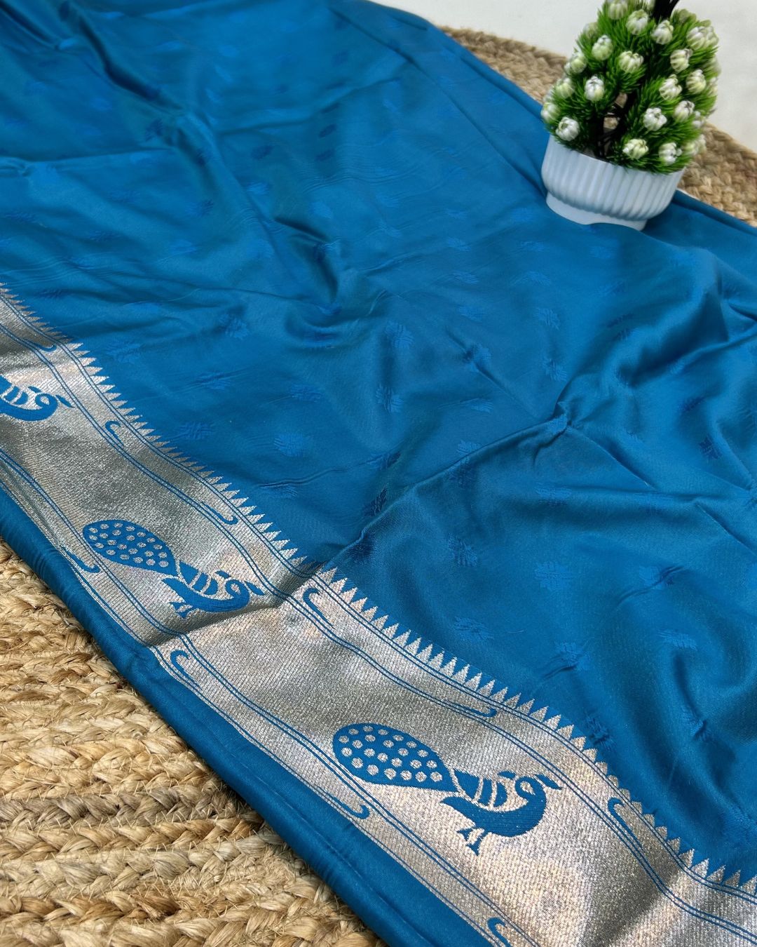 Rama Blue Colour Silk Paithani Saree