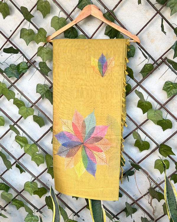Dark Golden Colour Cotton Tissue Saree