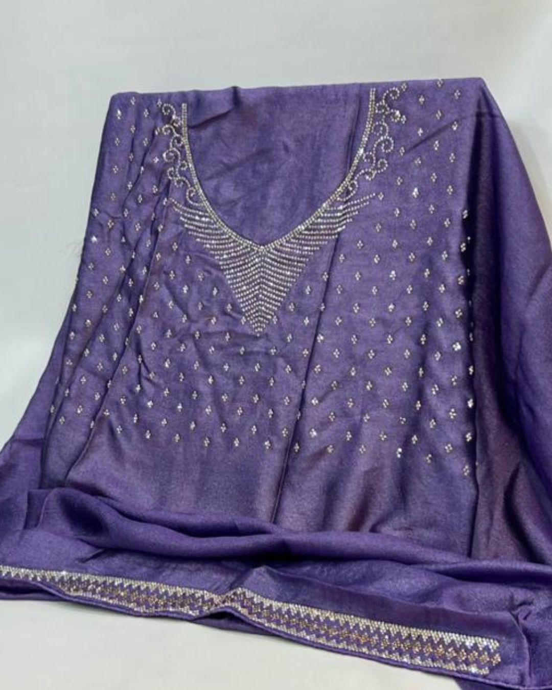 Lavender Colour Stone Work Soft Shimmer Saree