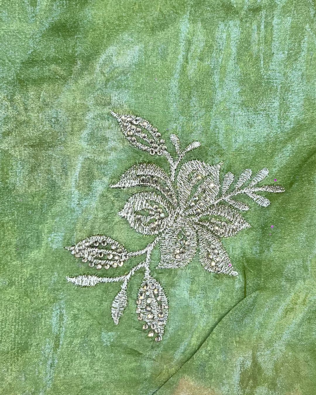Sage Green Colour Crunchy Silk Thread Work Saree