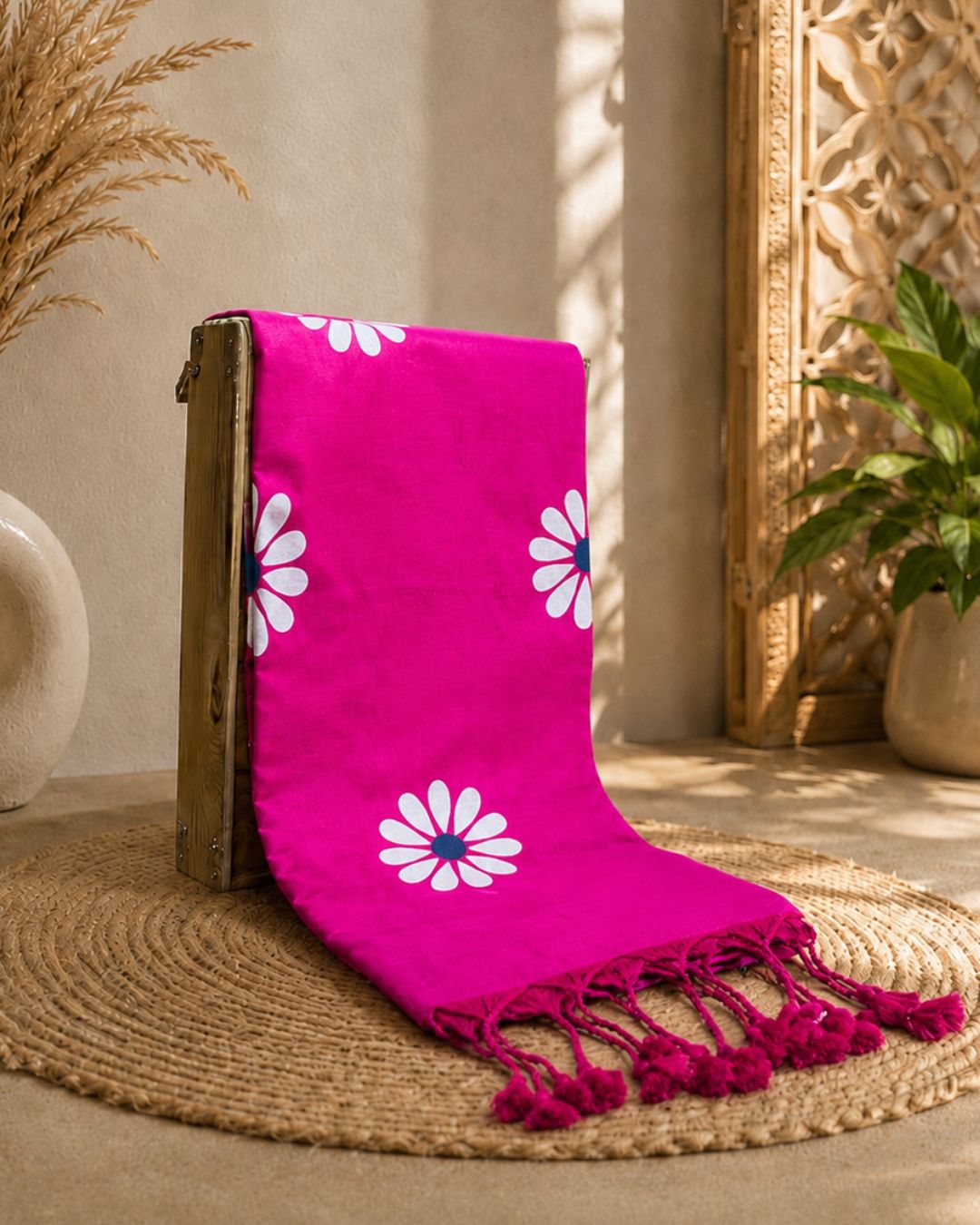 Pink Colour Cotton Floral Printed Saree