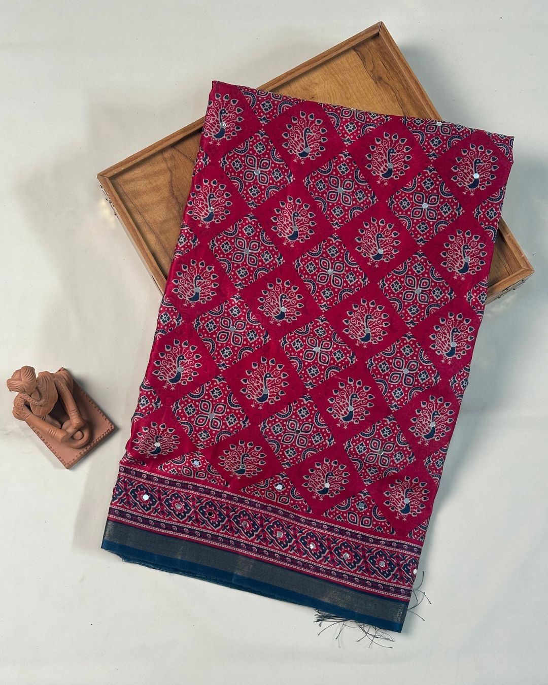 Pink Colour Ajrakh Print Mirror work Saree