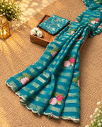 Sky Blue Colour Floral Golden Zari Border Saree