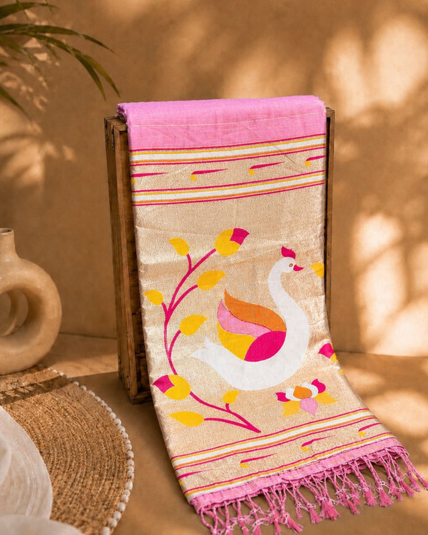 Pink Colour Cotton Meenakari Work Saree