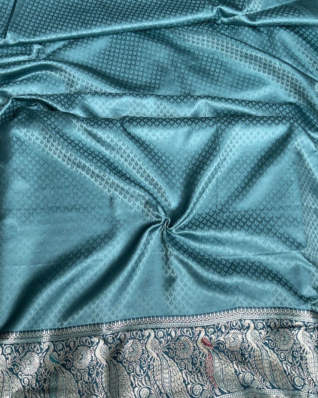 Teal Blue Colour Paithani Silk Saree with Multicolour Peacock Design