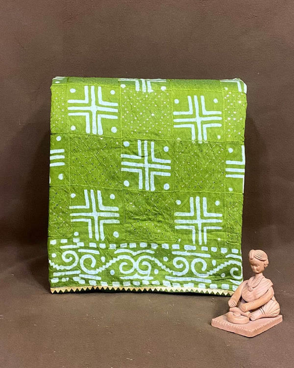 Parrot Green Colour Batik Cotton Saree