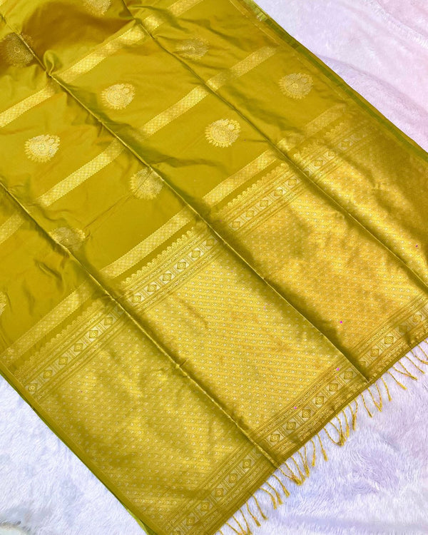 Olive Yellow Colour Soft South Silk Saree