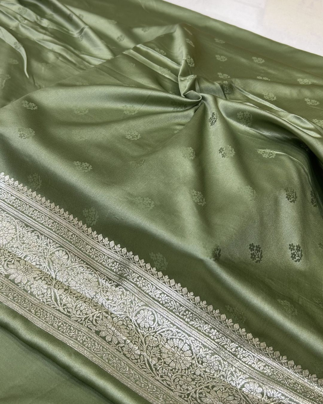 Dusty Green Colour Soft Satin Silk Saree