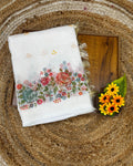 White Colour Linen Floral Cotton Saree