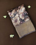 Dusty Brown Colour Tussar Silk Printed Saree