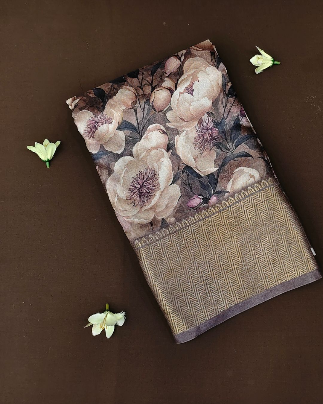 Dusty Brown Colour Tussar Silk Printed Saree