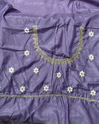 Lavender Colour Shimmer Saree with Heavy Floral Embroidery Border