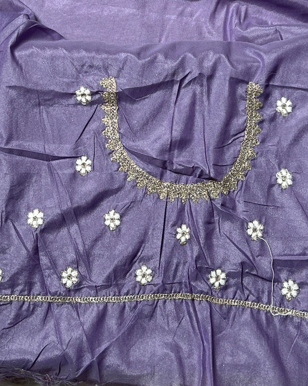 Lavender Colour Shimmer Saree with Heavy Floral Embroidery Border