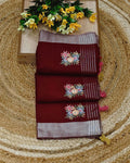 Maroon Colour Jute Cotton Saree