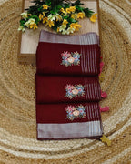 Maroon Colour Jute Cotton Saree