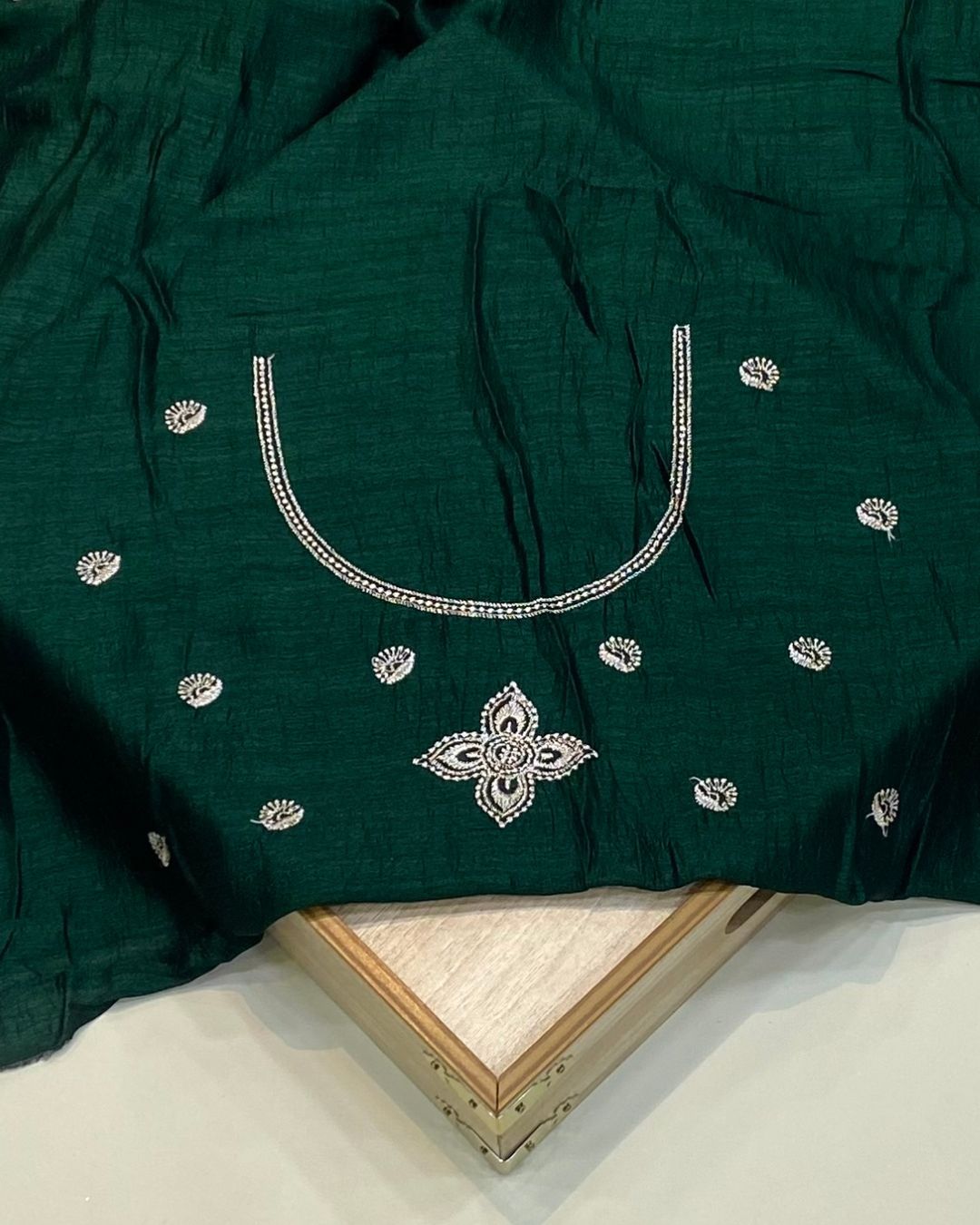 Green Colour Vichitra Silk Wok Saree