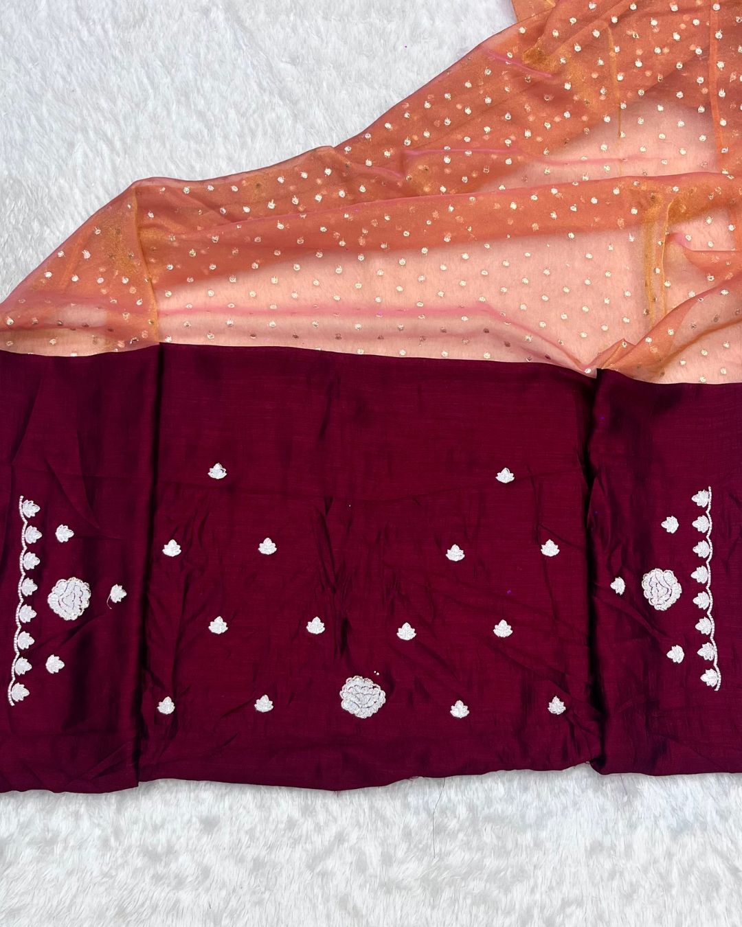 Rust Orange Colour Shimmer Fandy Saree
