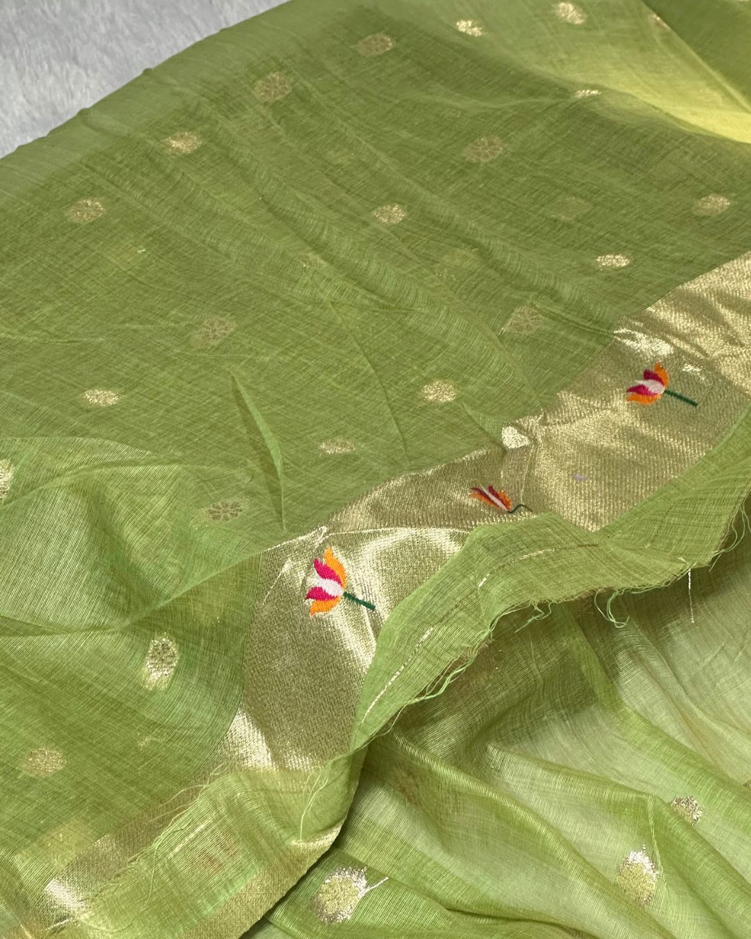 Moss Green Colour Jamdani Cotton Saree