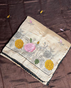 Khaki Colour Floral Embroidered Style Designer Saree