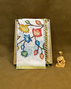 Light Pink Colour Lotus Flower Print  Linen Cotton Printed Saree