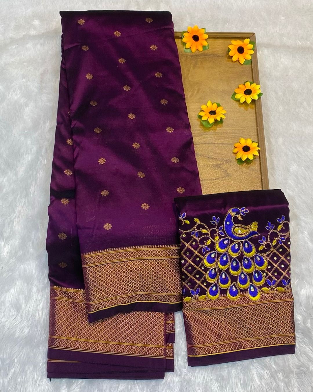Wine Colour Kalanjali Paithani with Aari Work Blouse