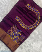 Wine Colour Kalanjali Paithani with Aari Work Blouse