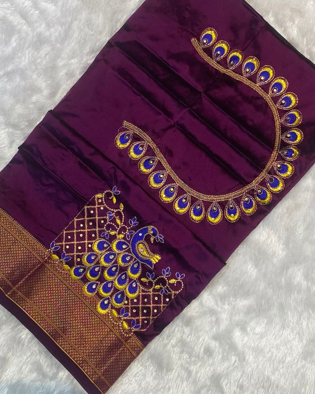 Wine Colour Kalanjali Paithani with Aari Work Blouse