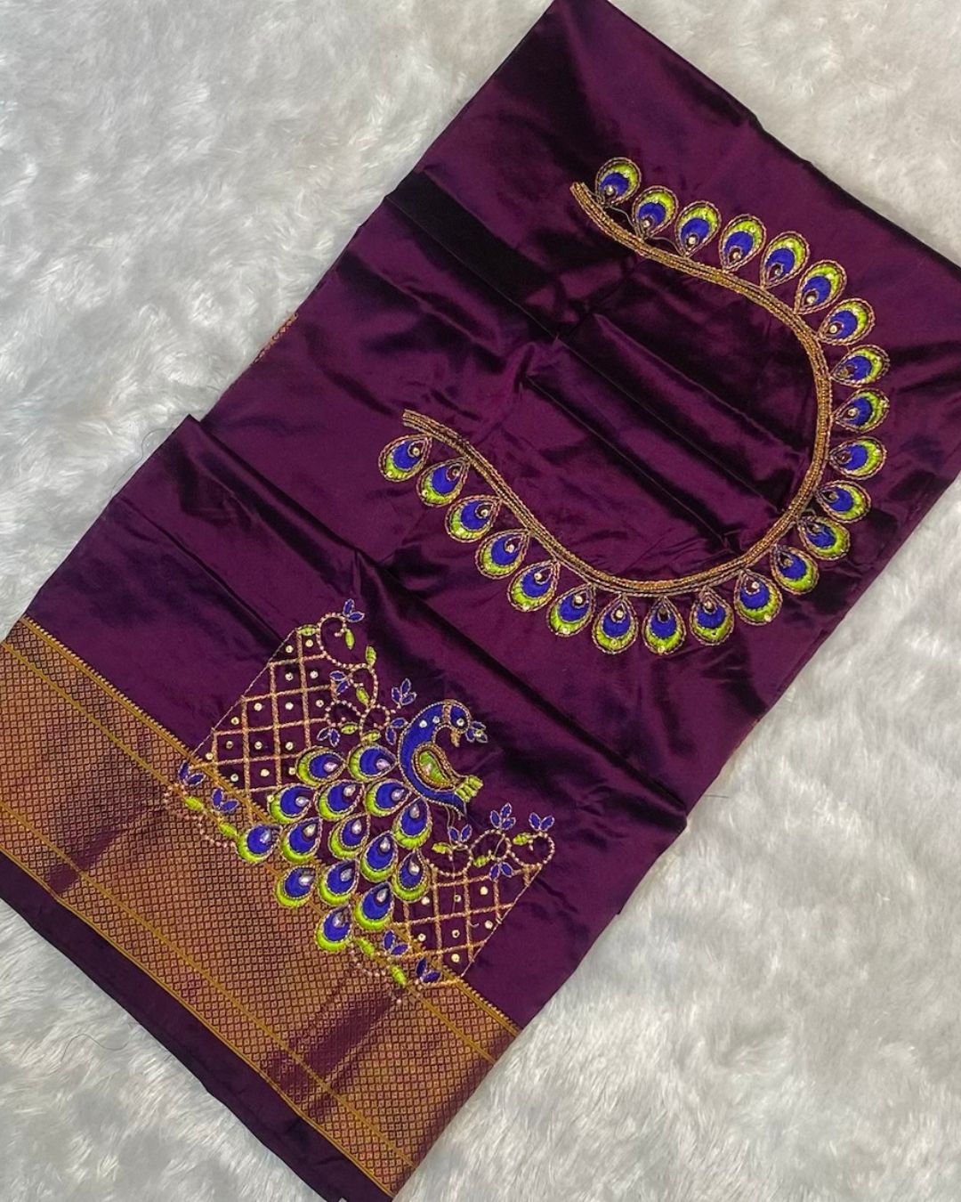 Wine Colour Kalanjali Paithani with Aari Work Blouse