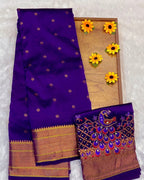 Purple Colour Kalanjali Paithani with Aari Work Blouse