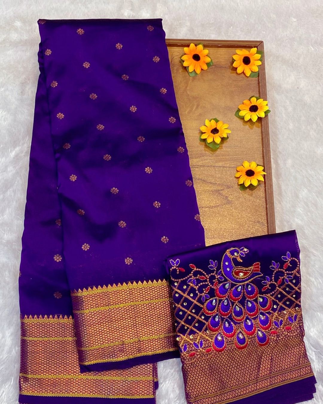 Purple Colour Kalanjali Paithani with Aari Work Blouse