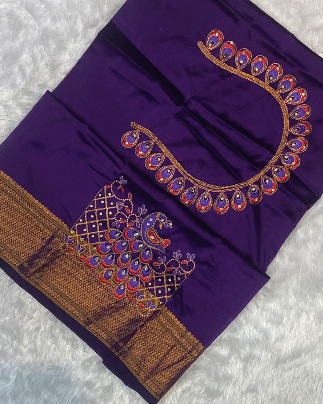 Purple Colour Kalanjali Paithani with Aari Work Blouse