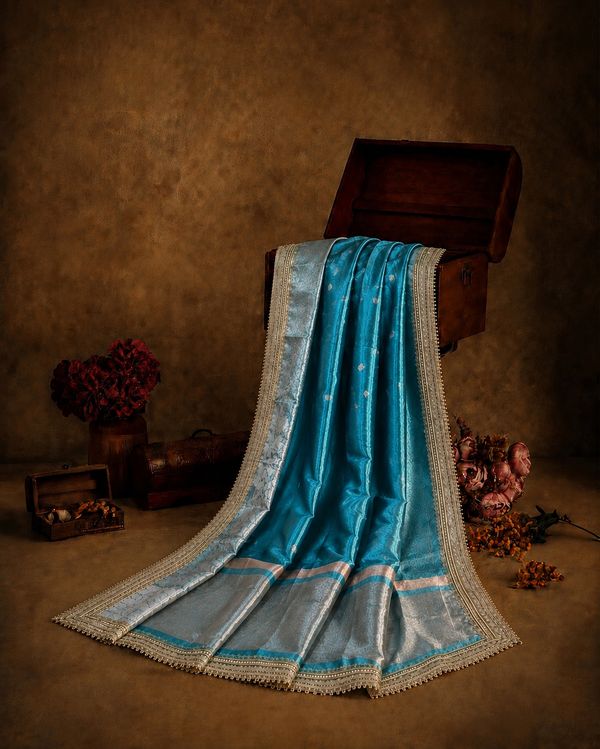 Metalic Blue Colour Tissue Silk Saree