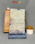 Blue-Grey Colour Cotton Digital Print with Thread Work Saree