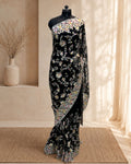 Black Colour Soft Net Thread Work Saree