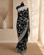Black Colour Soft Net Thread Work Saree