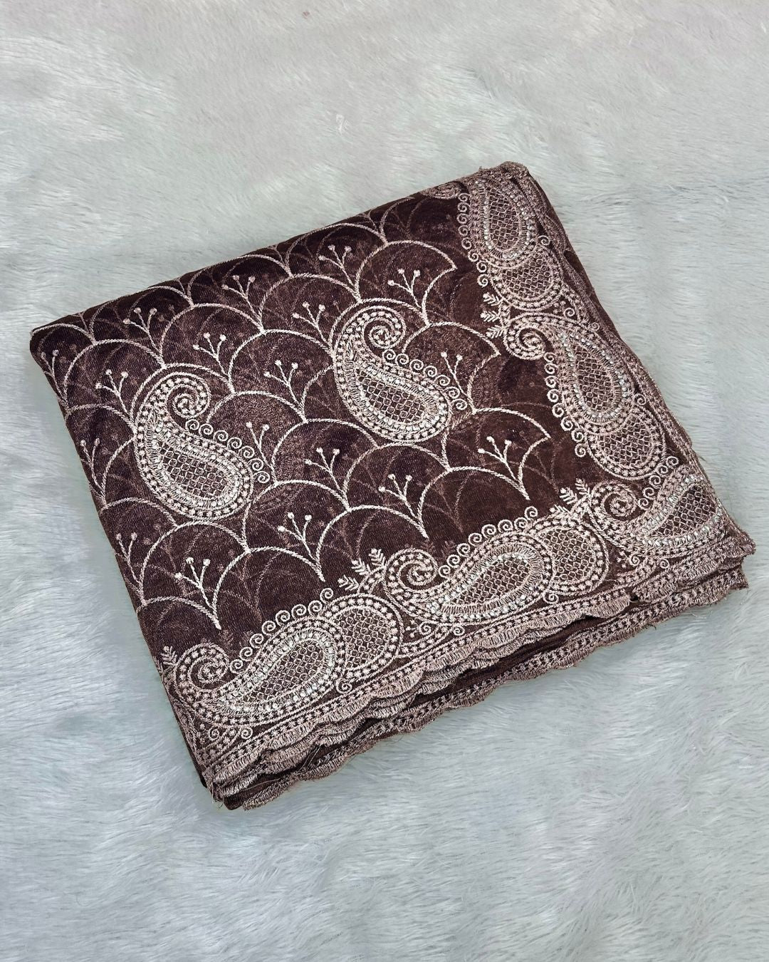 Brown Colour Twill Net Stone Work Saree