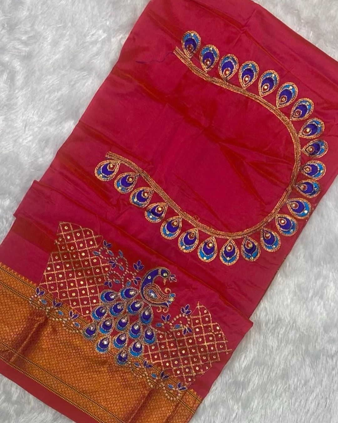 Tomato Red Colour Kalanjali Paithani with Aari Work Blouse