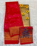 Tomato Red Colour Kalanjali Paithani with Aari Work Blouse