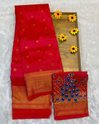 Tomato Red Colour Kalanjali Paithani with Aari Work Blouse