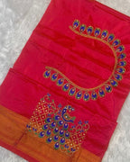 Tomato Red Colour Kalanjali Paithani with Aari Work Blouse