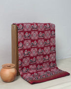 Dark Red Colour Ajrakh Mirror Work Muslin Silk Saree