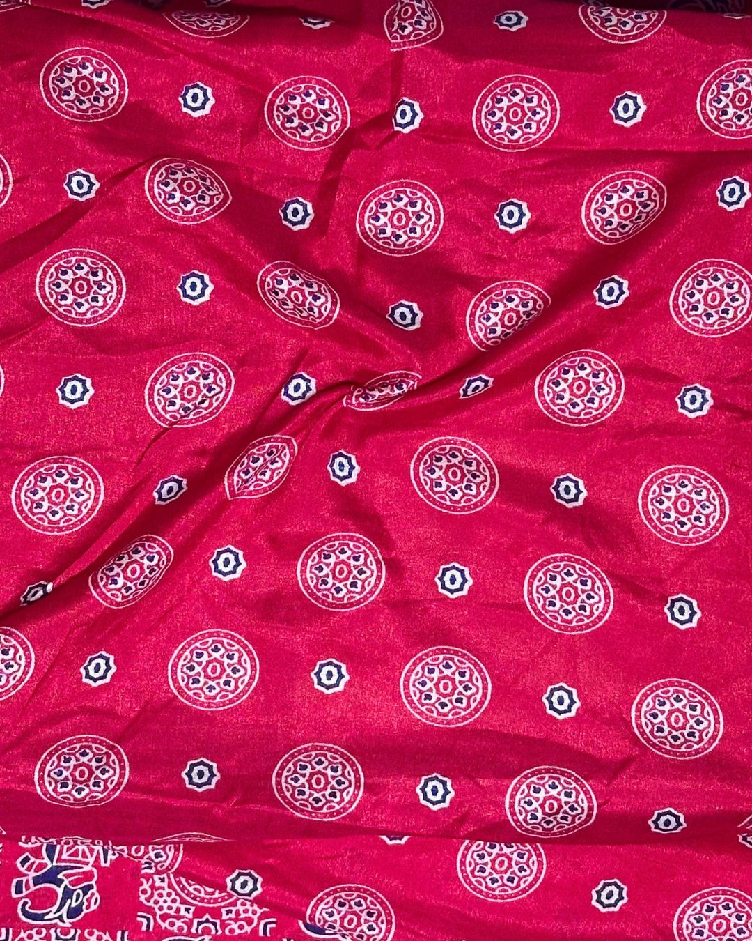 Dark Red Colour Ajrakh Mirror Work Muslin Silk Saree