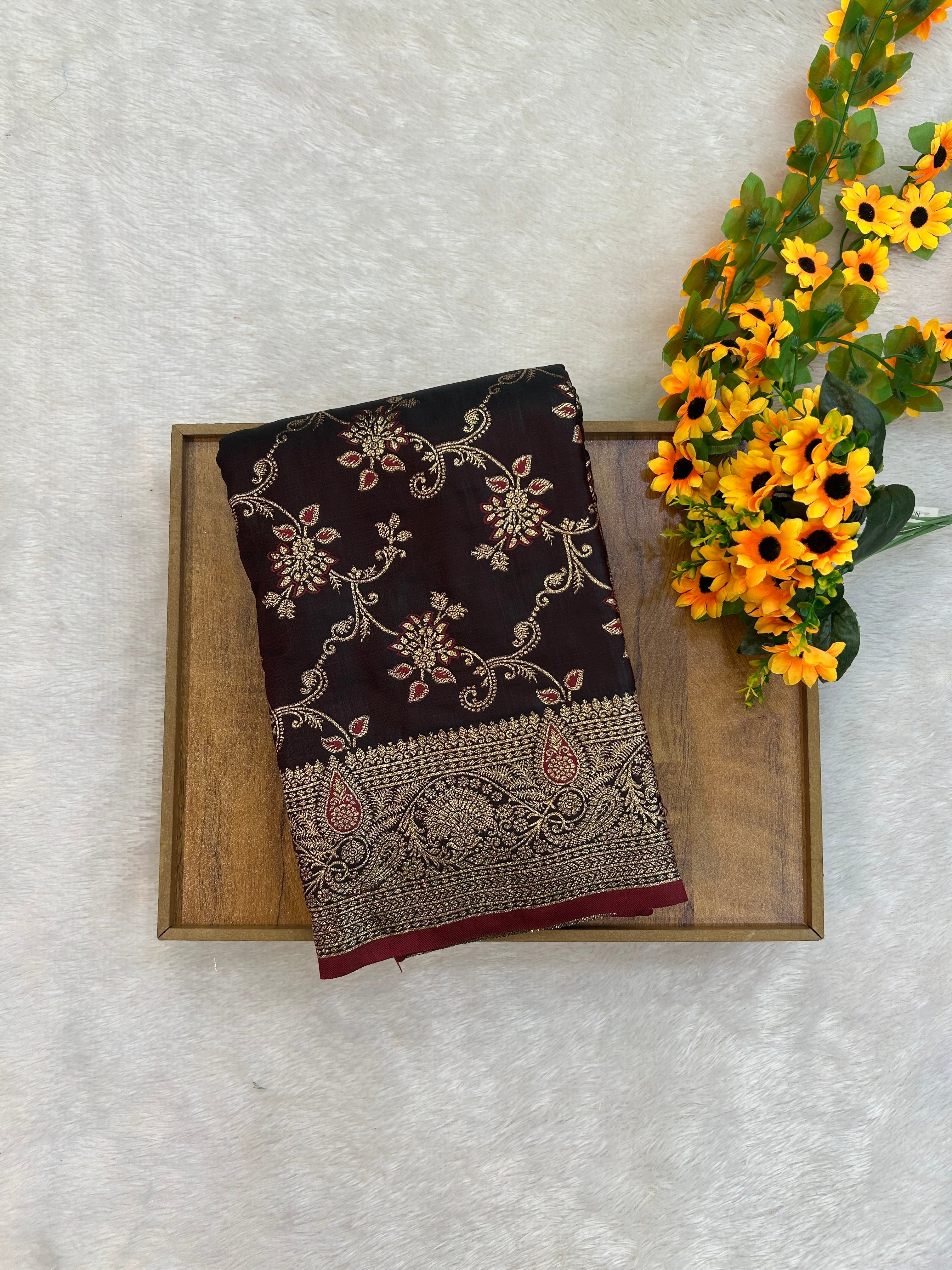 Dark Maroon Colour Semi Silk Zari Saree