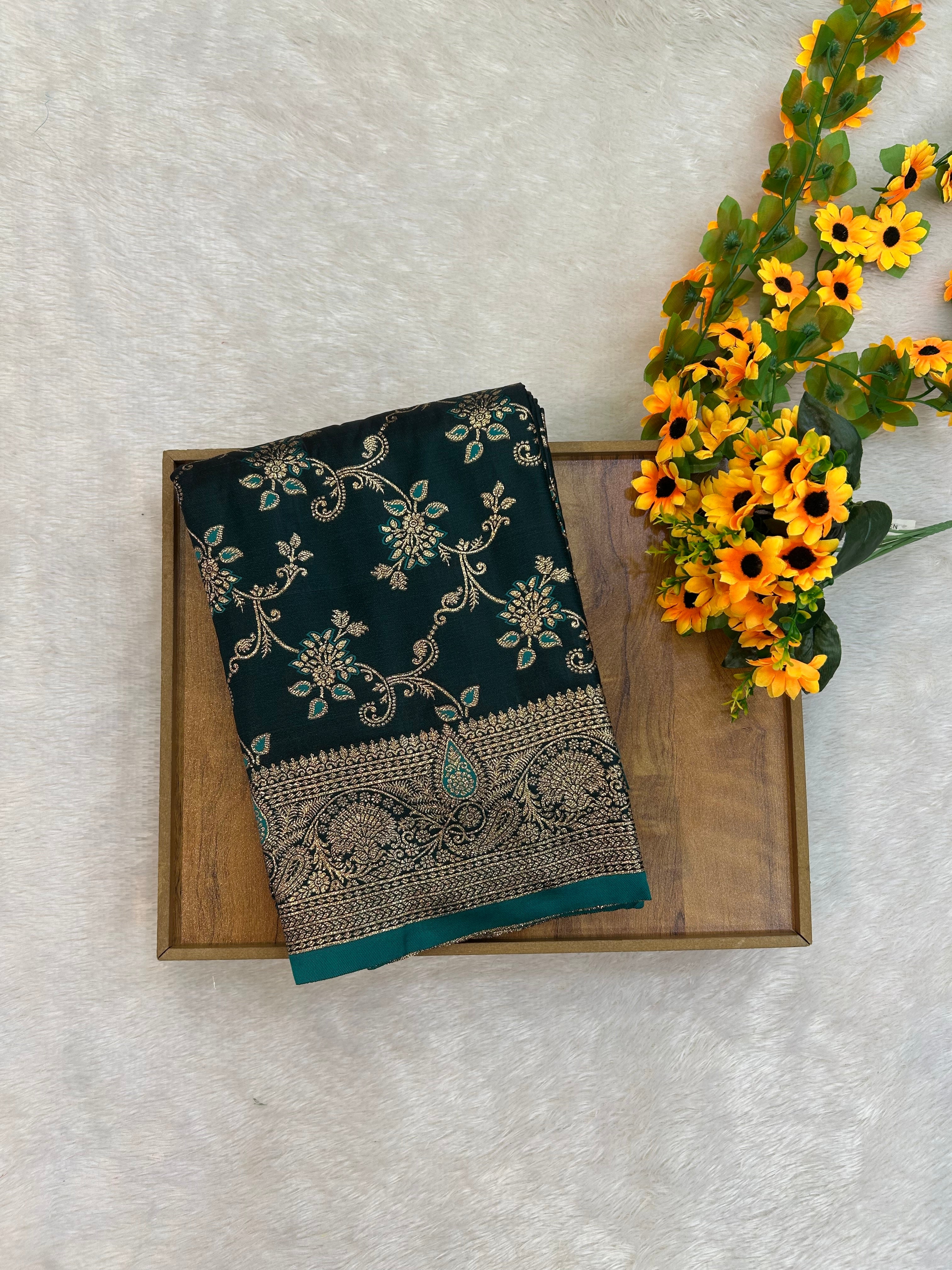Dark Rama Green Colour Semi Silk Zari Saree
