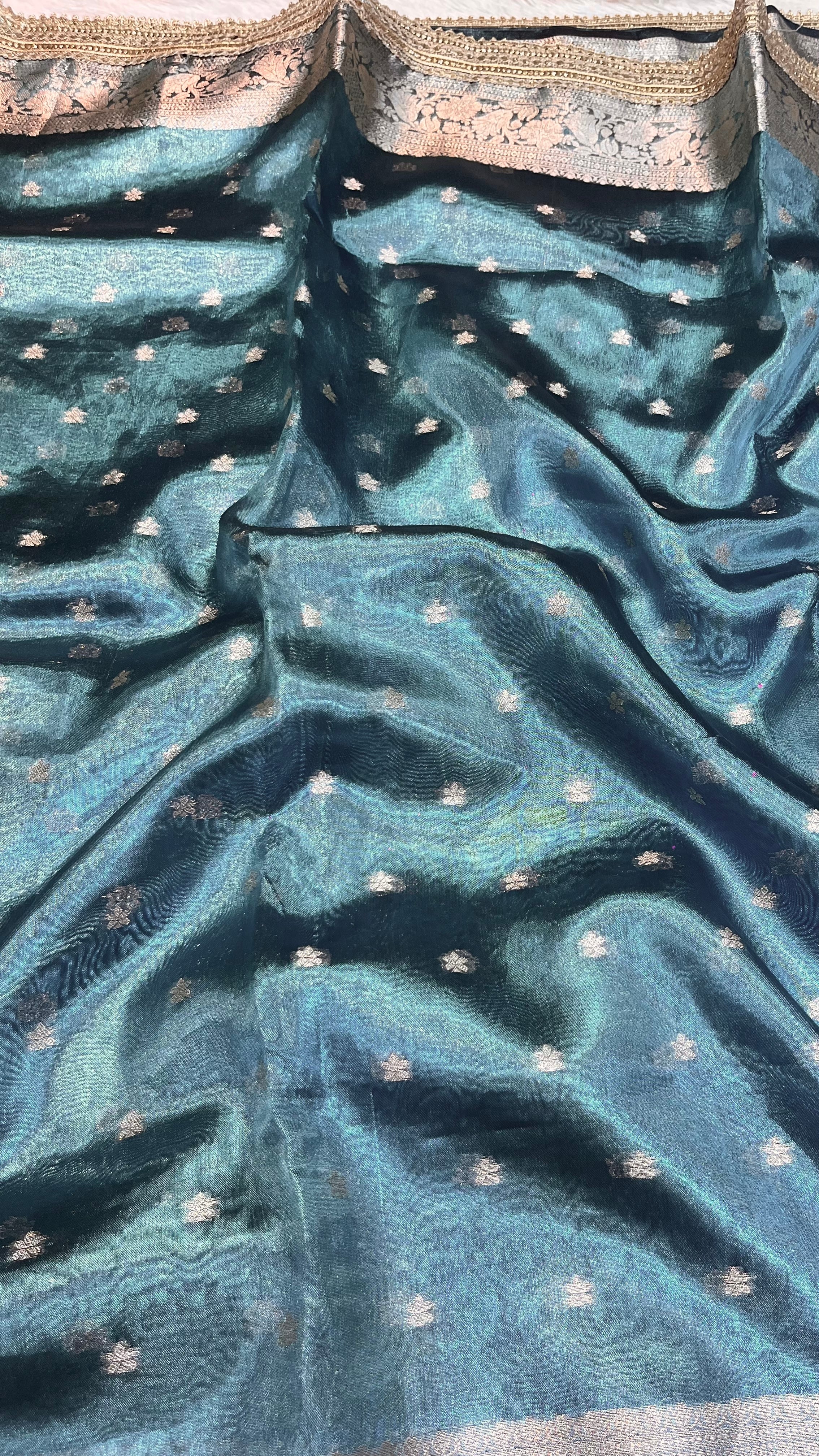 Metalic Blue Colour Tissue Silk Saree
