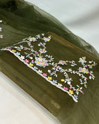 Mehendi Green Colour Soft Net Thread Work Saree
