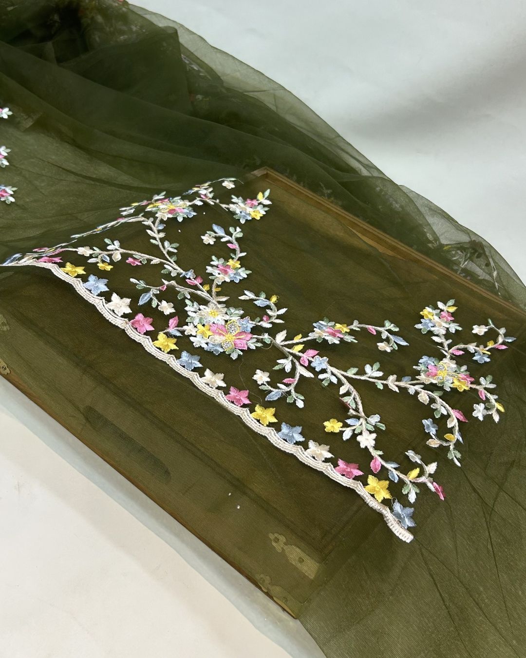 Mehendi Green Colour Soft Net Thread Work Saree
