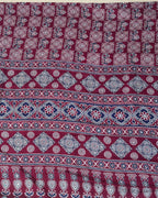 Maroon Colour Ajrakh Mirror Work Muslin Silk Saree