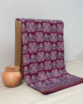 Maroon Colour Ajrakh Mirror Work Muslin Silk Saree